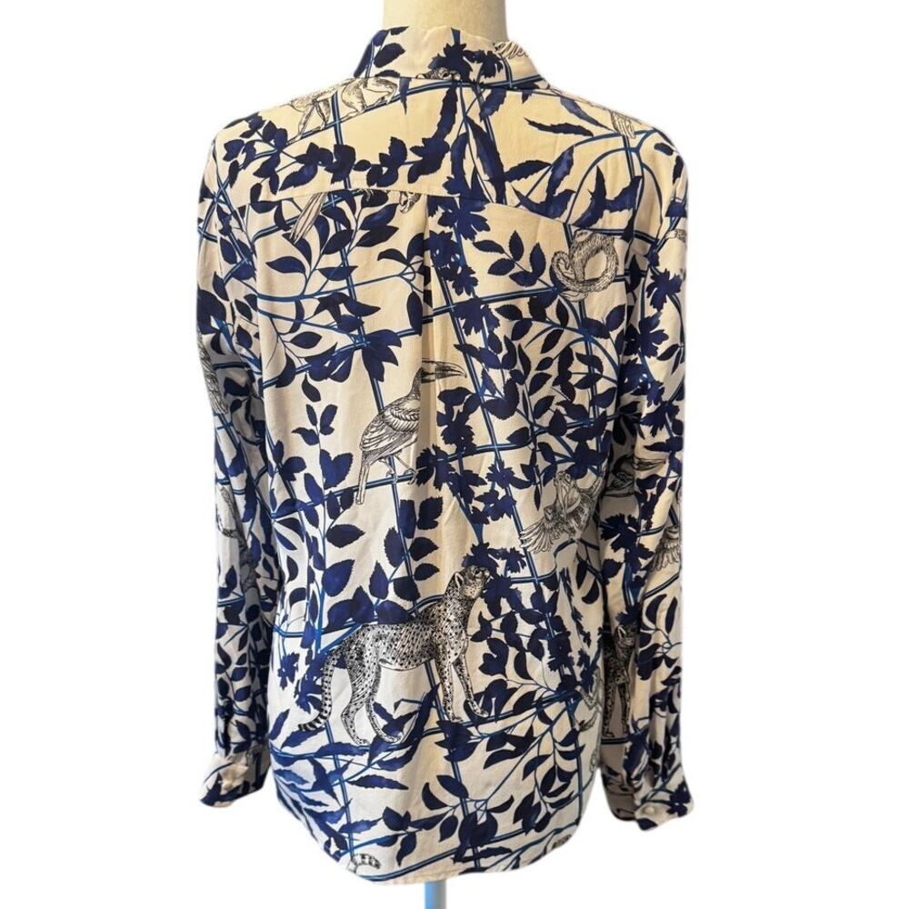 Sezane x Inoui Editions Pierro Shirt 100% Silk Rare Bird Jungle Print Size 38/M - Picture 4 of 7